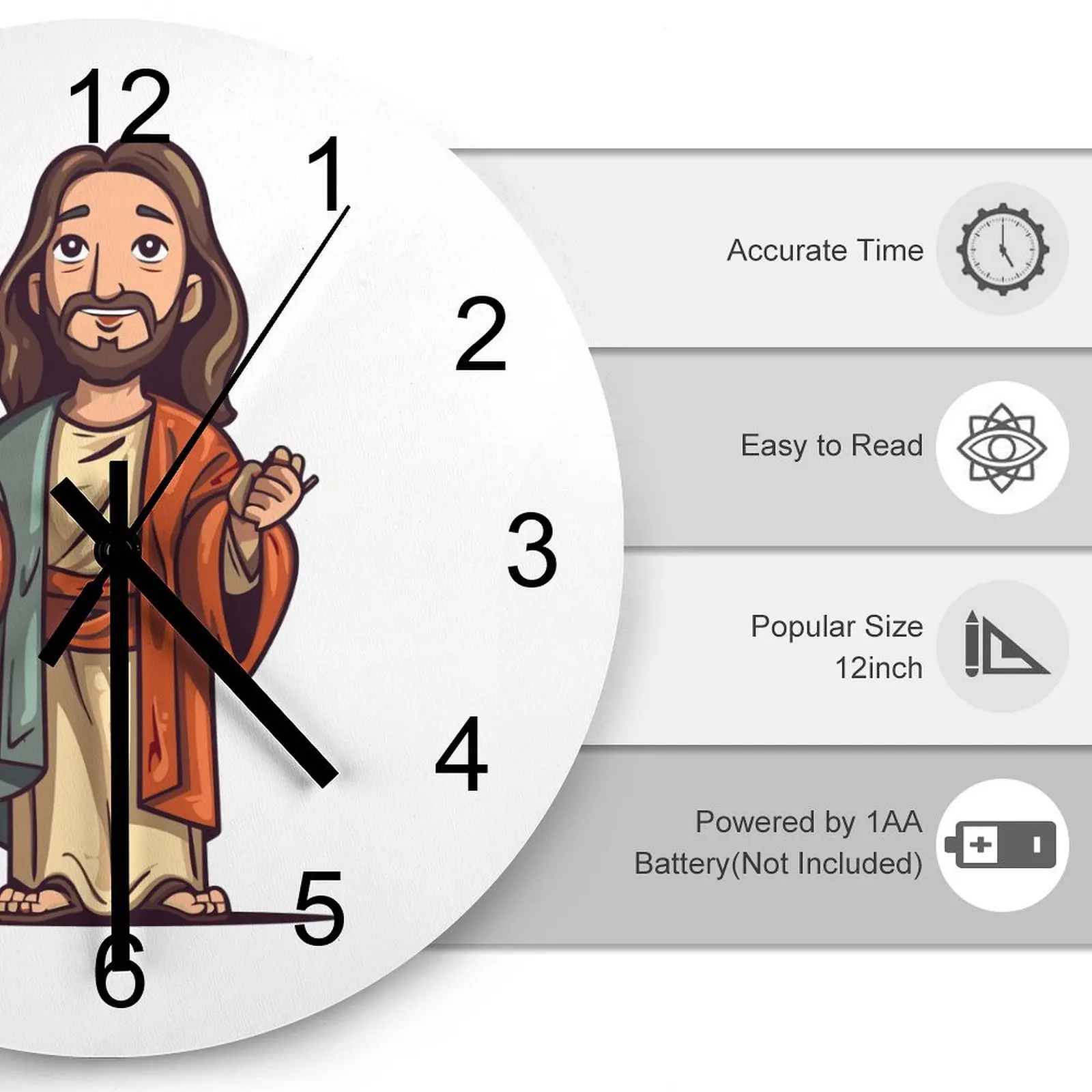 Study Wall Clock Religious Christ Bible Jesus Clocks 12 inch Mute Wooden Round Multicolor Durable Rustic