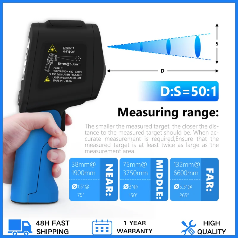 

Industrial Laser Thermometer Gun, Non-Contact Infrared Thermometer, Temp Range -50~1880℃（-58~3416°F）IR Temp Gun for HVAC