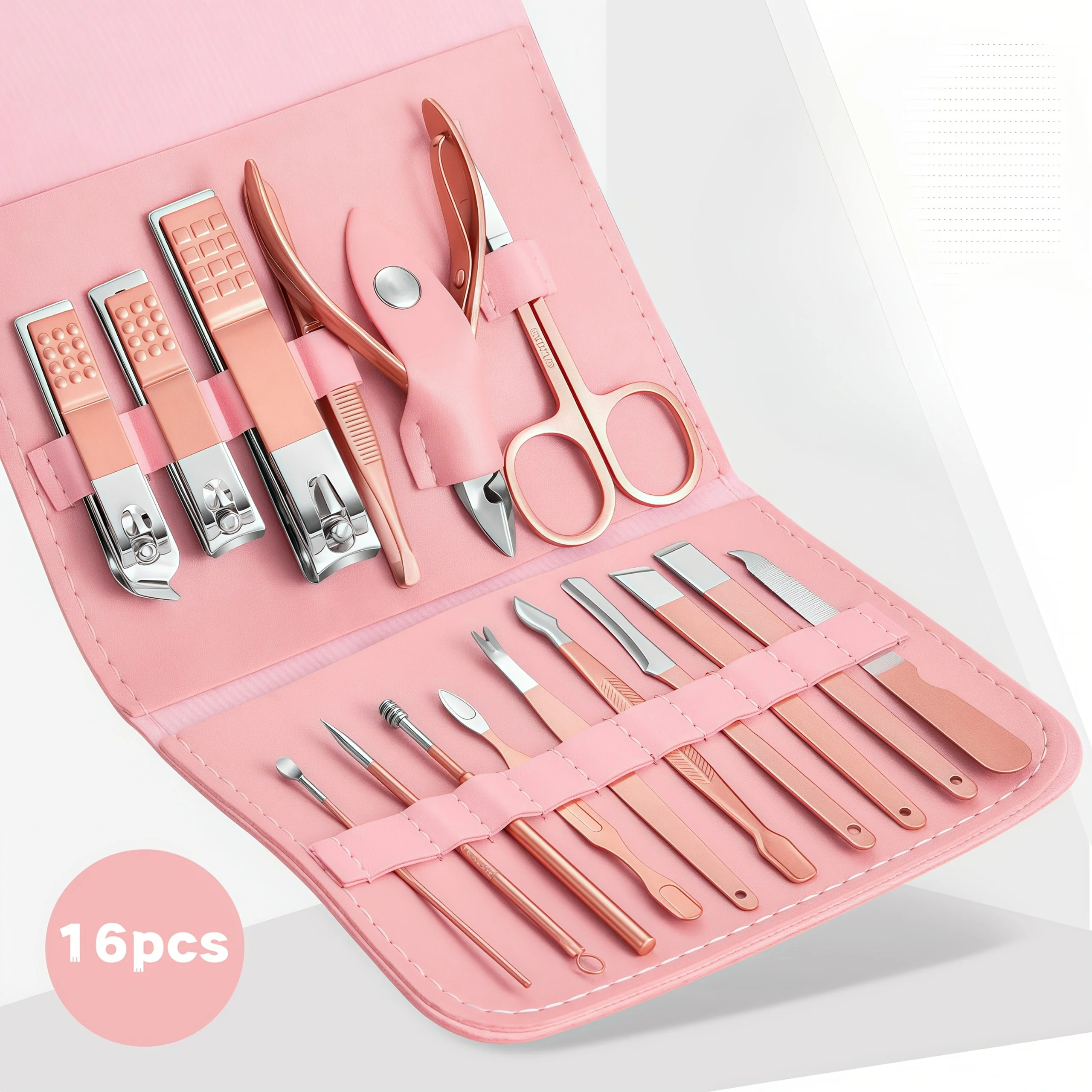Juego de cortaúñas de 16 piezas, kit de clavos y pies de acero inoxidable, incluidos cortaúñas, alicates de queratina, tenedores de queratina portátiles