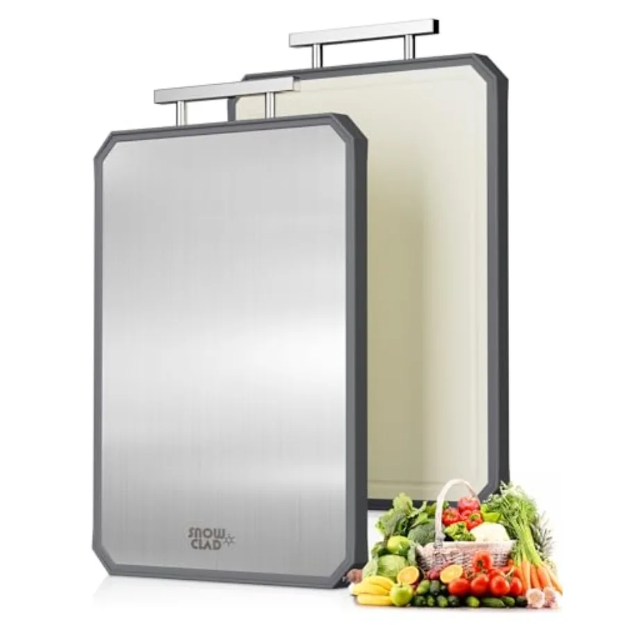 

Kitchen stainless steel cutting board, double-sided steel and wheat straw PP, gray, non-toxic, dishwasher safe, 16 x 11 inch