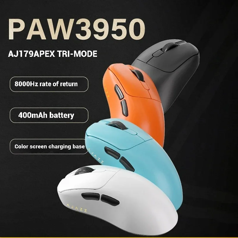 Mouse para jogos Aj179apex PAW3395 sem fio Bluetooth três modos leve com base de carregamento