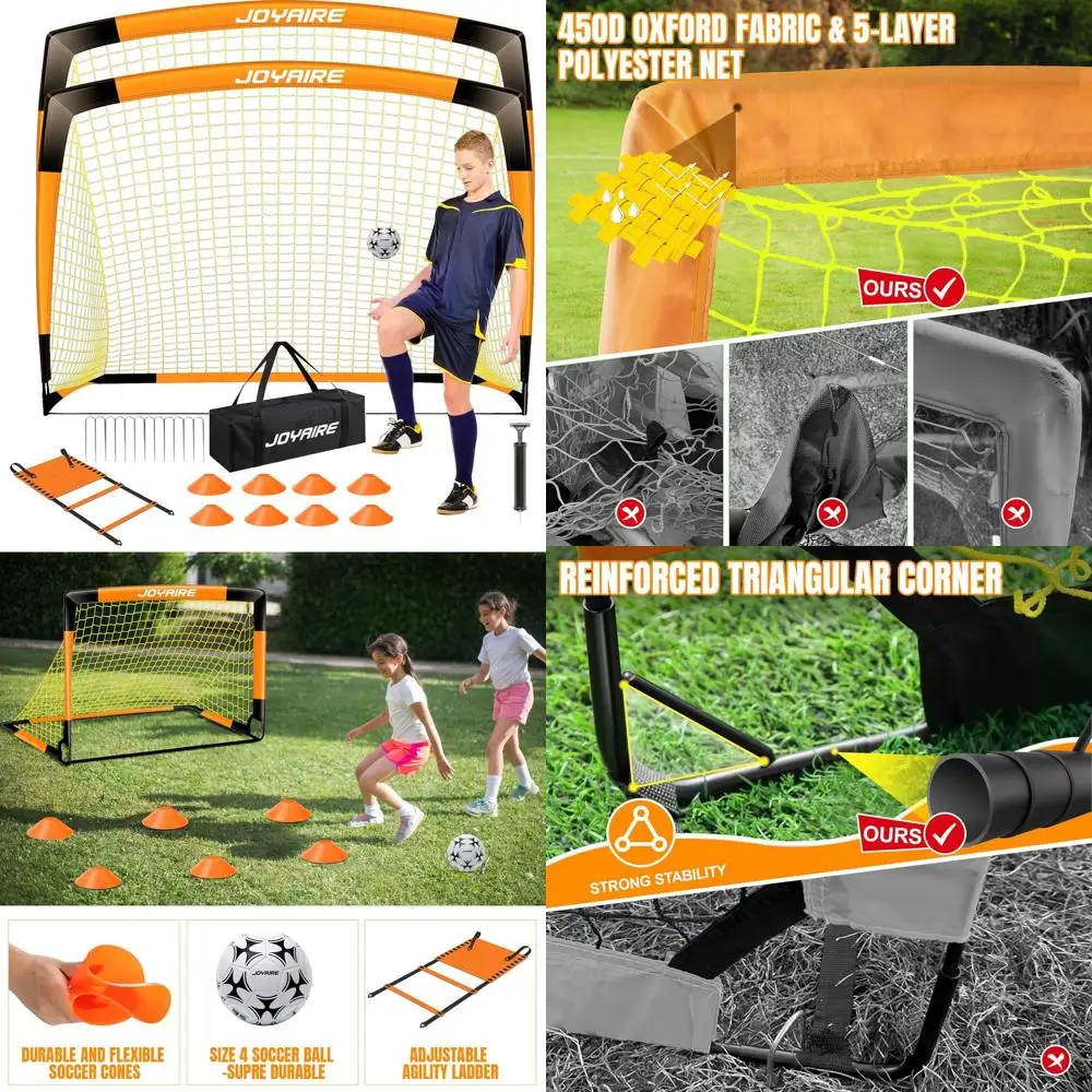 

Портативный футбольный набор с износостойкой сеткой, прочными стойками и мячом размера 4 для игр на заднем дворе для детей