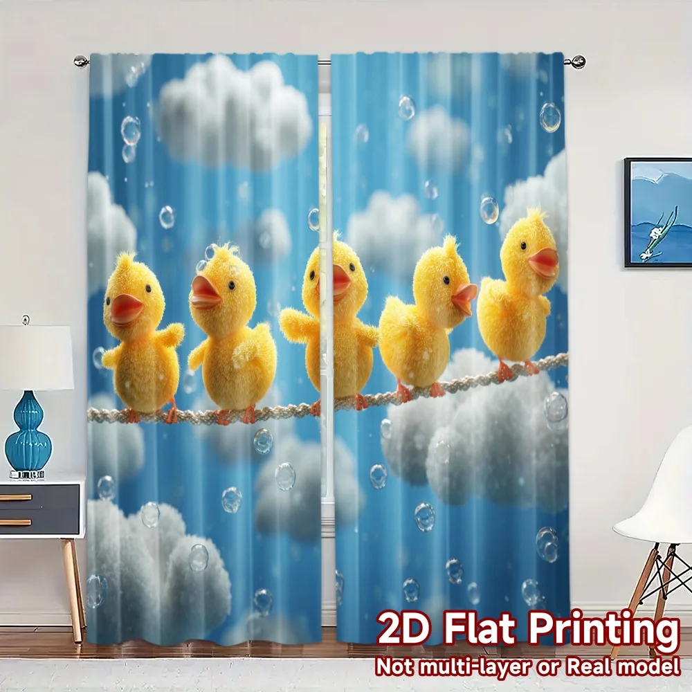 2pcs, 2D FLAT PRINTING Curtains (Without Rod) Sunny Ducklings Chic Curtain Chic Prints Light Filtering Curtains Gifts Ldeal for