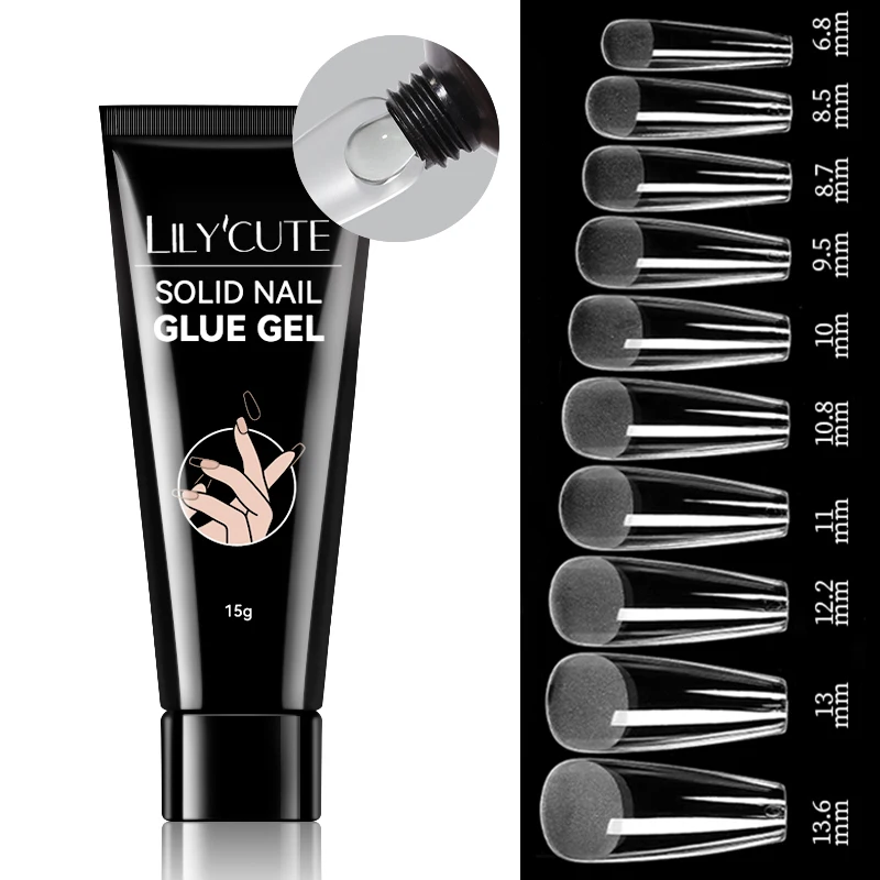LILYCUTE 15 جرام جل غراء الأظافر الصلب مع 24 قطعة نصائح الأظافر اضغط على الأظافر الغراء الطويل علاج المطلوبة مجموعة نصائح غراء الأظافر القوية للغاية #1
