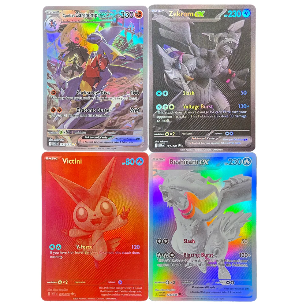 

Holographic PKM Single Cards (WHT) Victini Zekrom Garchomp Reshiram EX PTCG Proxy Cards Collection Battle Cards Toys Gifts