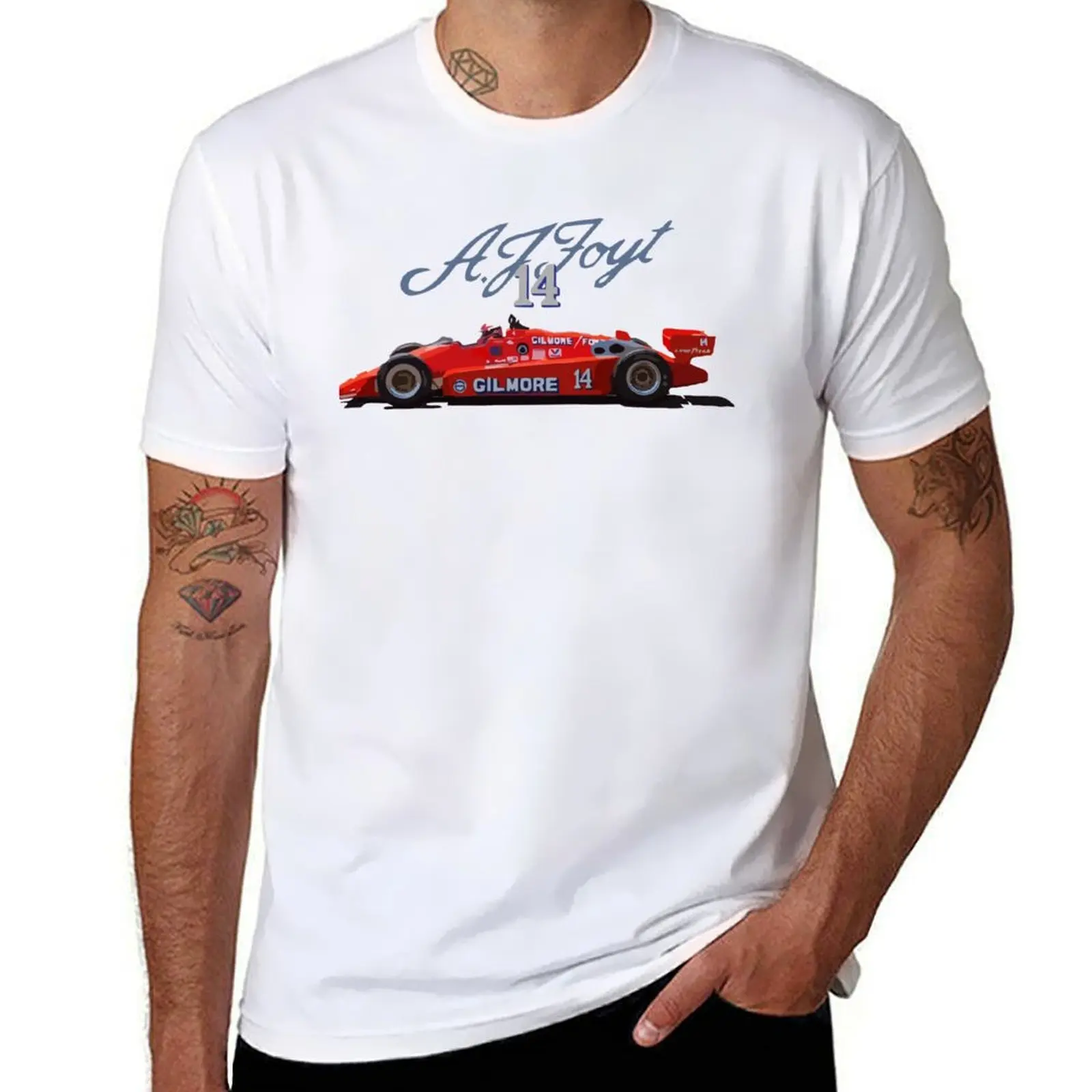 

AJ Foyt # 14 футболок с гоночным автомобилем, мужские футболки с рисунком, мужские футболки, хлопковая футболка