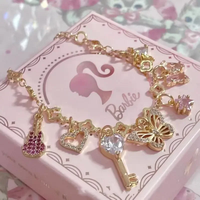 Barbie bracciale gioielli Cartoon Fashion Girls Love Heart Beads bracciali accessori ragazze Kawali donna regali