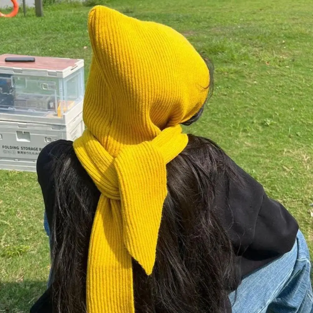 

Thickened Warm Integrated Hat Scarf Neck Ear Protection 2-in-1 Hooded Scarf Soft Knitted Knitted Bonnet Hat Winter Accessories