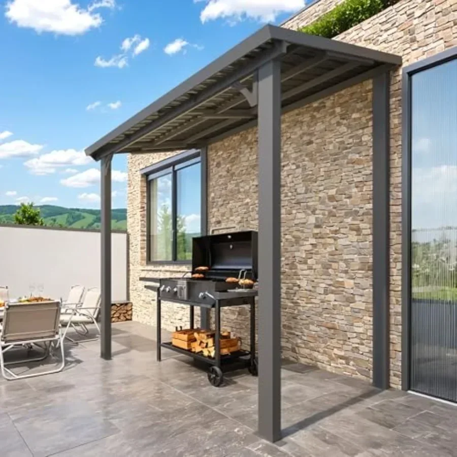 Outdoor Hardtop Grill Gazebo Wall-Mounted Pergola Heavy Duty 85 Lean to Metal Awnings Gazebos on Clearance for Patio Small Galv