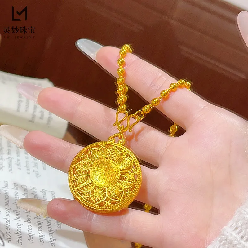 Precious Pendant Women's 24K Gold AU999 - 24K Gold Eight Treasures Compass Pendant, Hollow Bead, Festival Gift Option