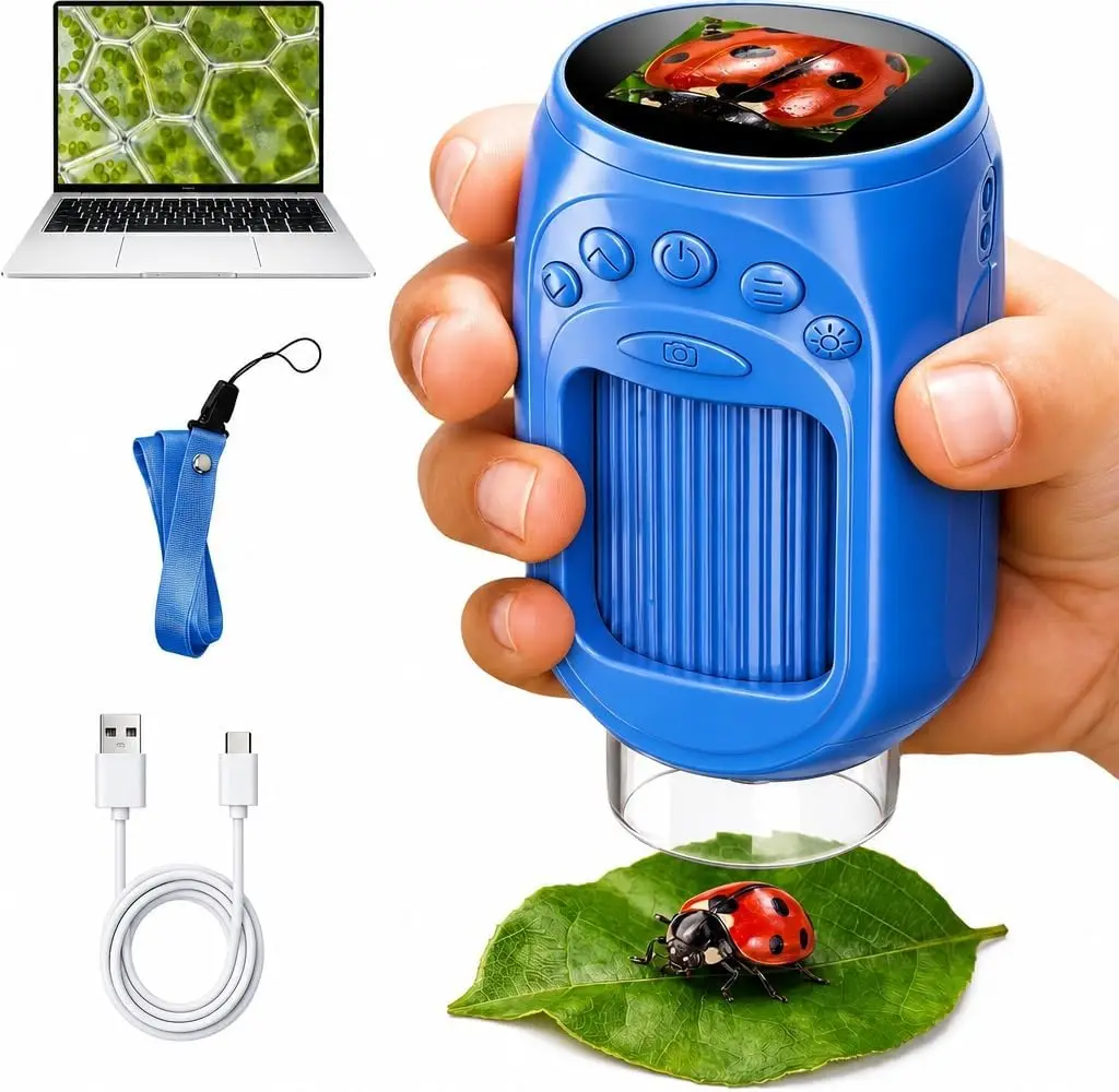 Digital Microscope for Children Portable Pocket Microscope for Garden, Forest & Experiments Includes Photo Function Toy