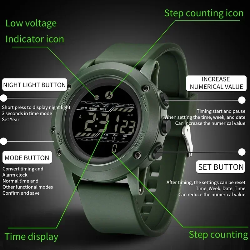 SANDA Men Smart Electroni Sports Men's Watch Calorie Recording Step-By-Step Military Countdown Multifunctional LED Digital Watch