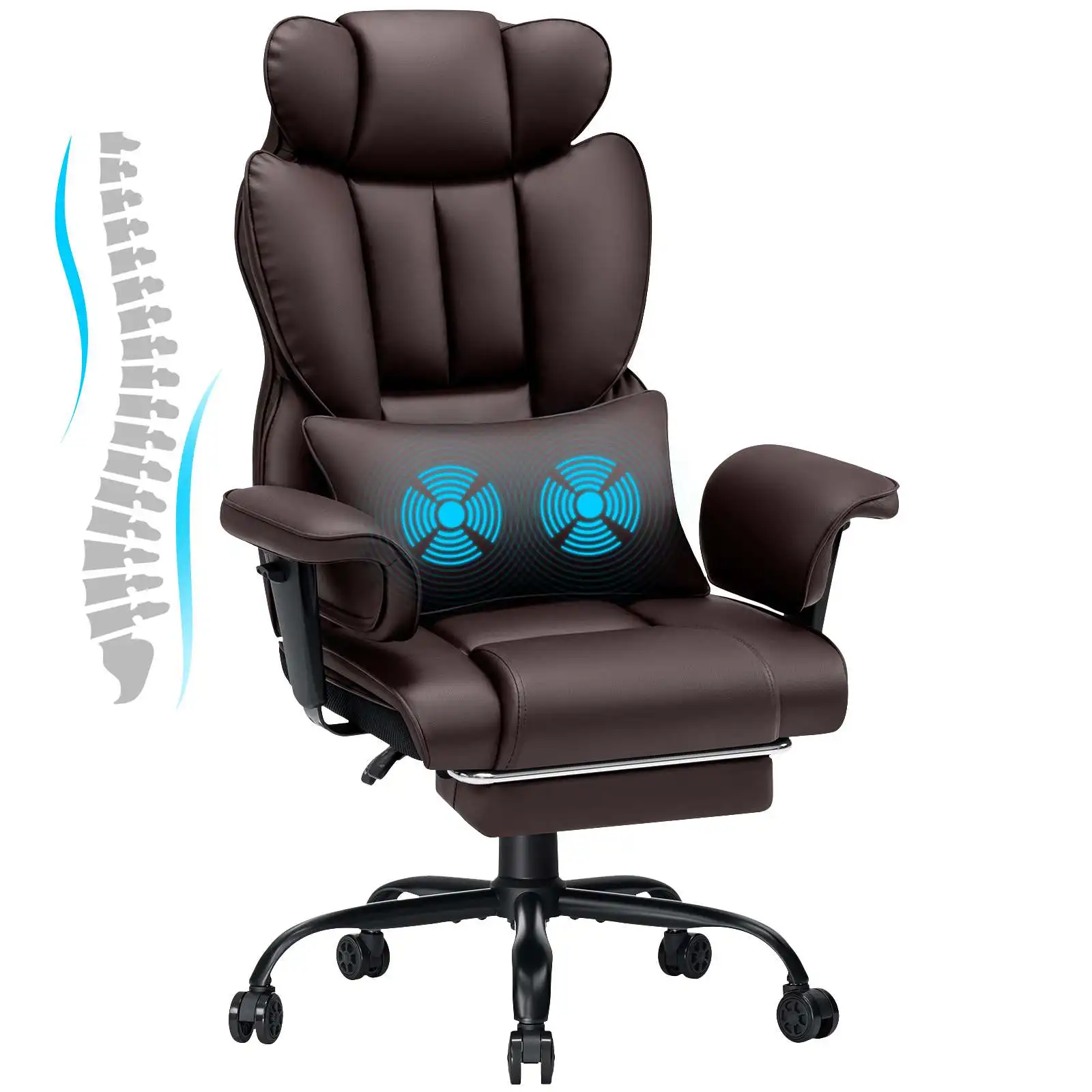 Ergonomic High-Back Office Chair with PU Leather Built-in Seat Bag  Spring-loaded Cushion  Two-point Vibration Massage  T-shaped