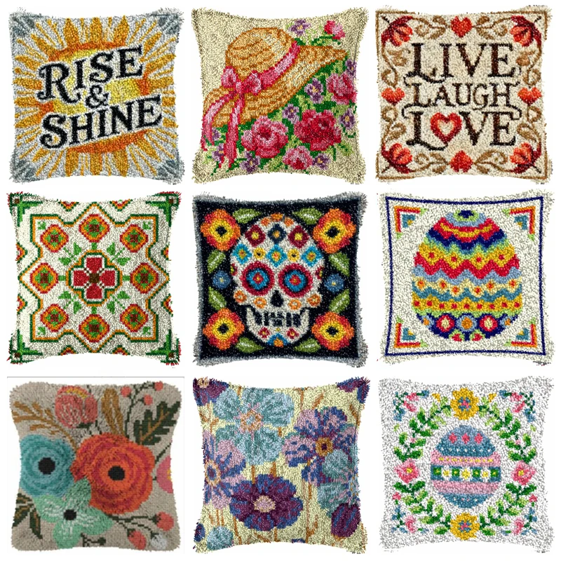 

Retro Cartoon Series Latch Hook Kits 3D Segment Embroidery Pillow Wool Cross Stitch Carpet Embroidery DIY Latch Hook Pillows