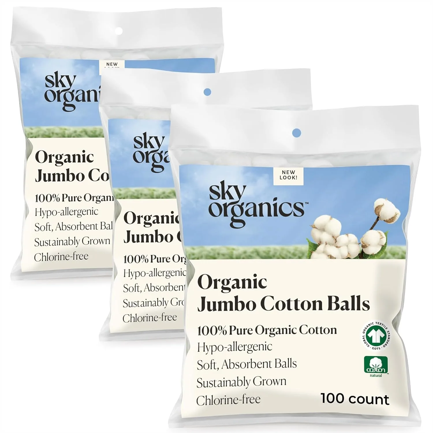 

Organic Jumbo Cotton Balls for Sensitive Skin, 100% Pure Organic, Chlorine Free, Hypoallergenic, Ultra-Soft & Absorbent for