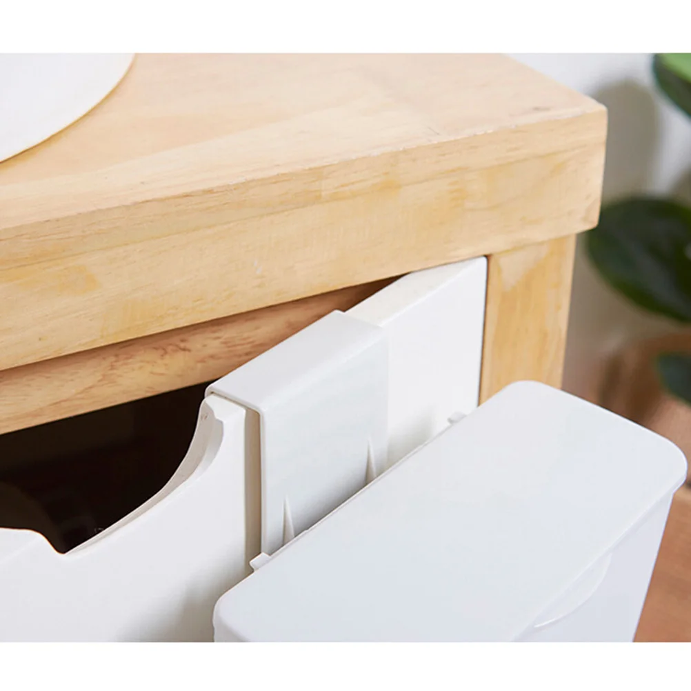 

Cabinet Door Hanging Storage Box Plastic Sundries Container Desktop Organizer Garbage Case with Lid (White)