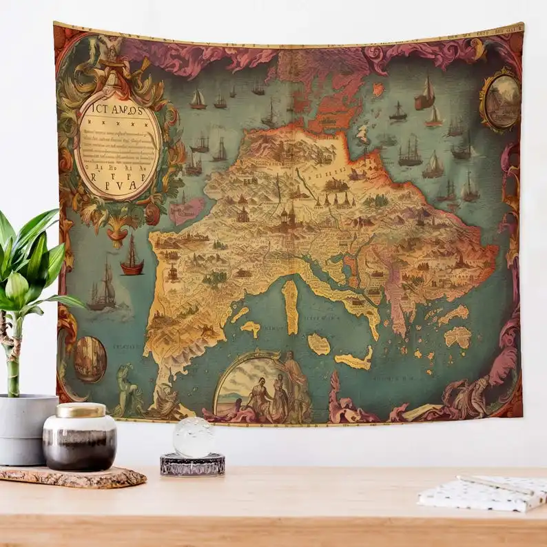 Vintage World Map Tapestry Wall Hanging Wall Art Home Decor Bedroom Dorm Wall Large Tapestry Anniversary Gifts