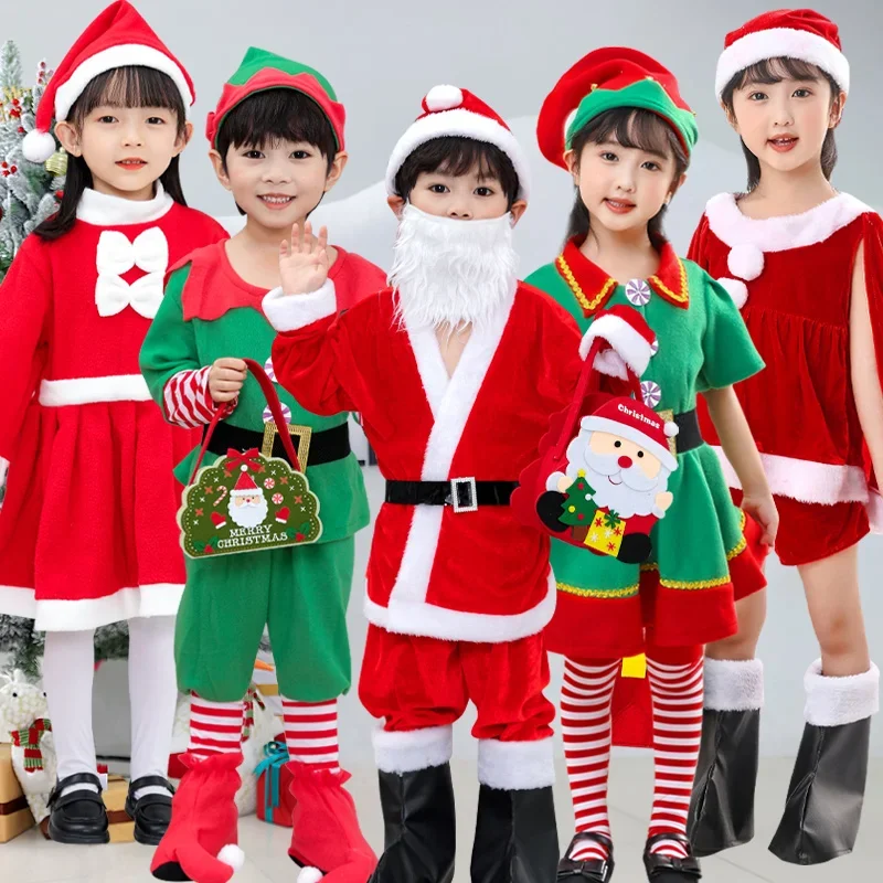 

Boys and girls Christmas costume, Christmas show Clothes, classic red, green Elf Santa Claus costume