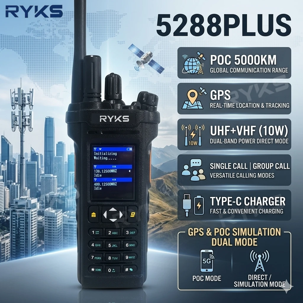 Ry-5288Plus Global-Radio Poc Radio Uhf Vhf 10W Walkie Talkie Talk Range 5000Km