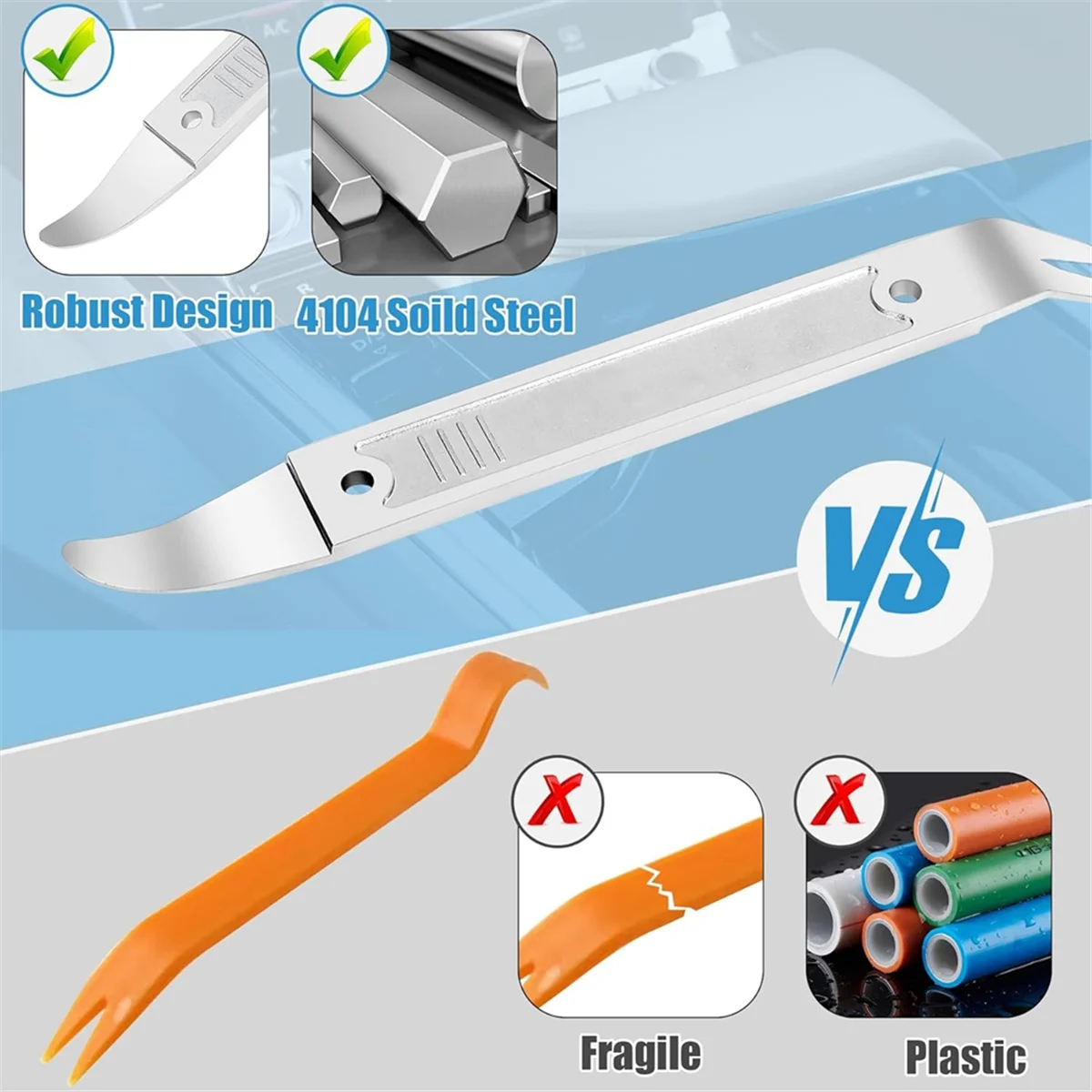 SEMOIC 프라이 도구, 이중 목적 프라이 바 트림 제거 도구, 포켓 프라이 바, 자동차 트림 제거 도구 키트, 패널 제거 도구