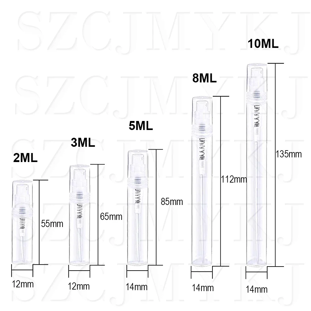 2ML 3ML5ML 8ML 10ML Clear Plastic Spray Bottle Portable Perfume Atomizer Mini Sample Test Tube Thin PET Vials