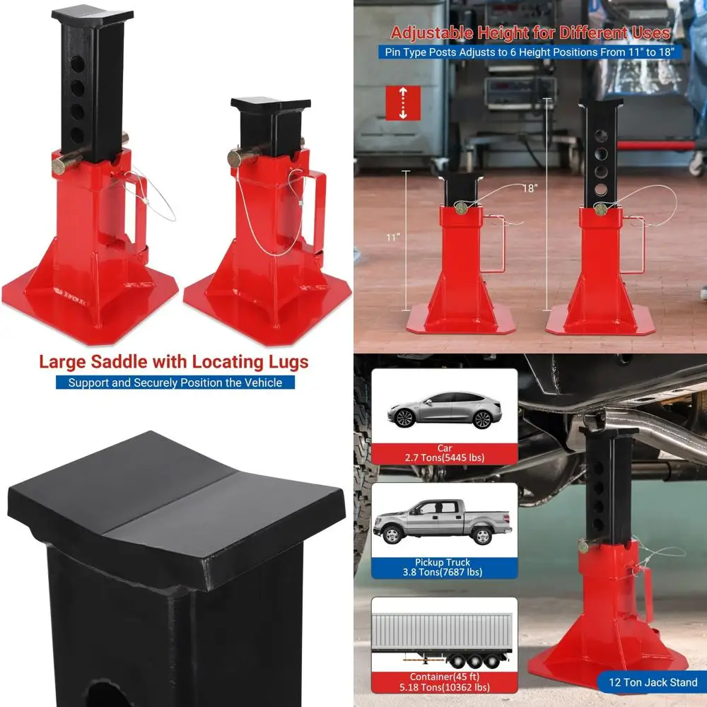 

Professional Heavy-Duty Pin-Type Car Jack Stands, 12 Ton Capacity, for Trucks, Trailers, and Cars, Automotive Support Equipment