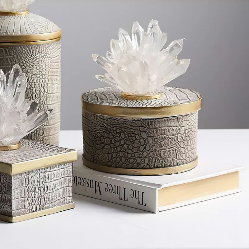 Medieval light luxury crystal spar jewelry box ornament creative model house home bedroom bedside table storage tank decoration