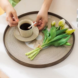 bamboo Serving Tray,wood Breakfast Tray,for Serving Food, Coffee, Tea, and More Classic round Coffee Table Tray