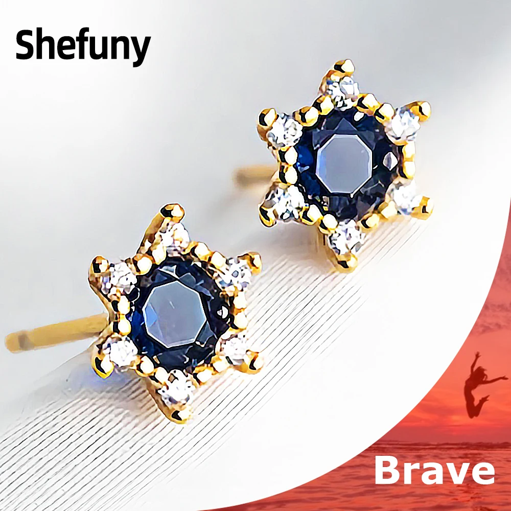 

925 Sterling Silver Retro Snowflake Stud Earrings Blue Zirconia 14K Gold Plated Earrings For Women Fine Jewelry Engagement Gift