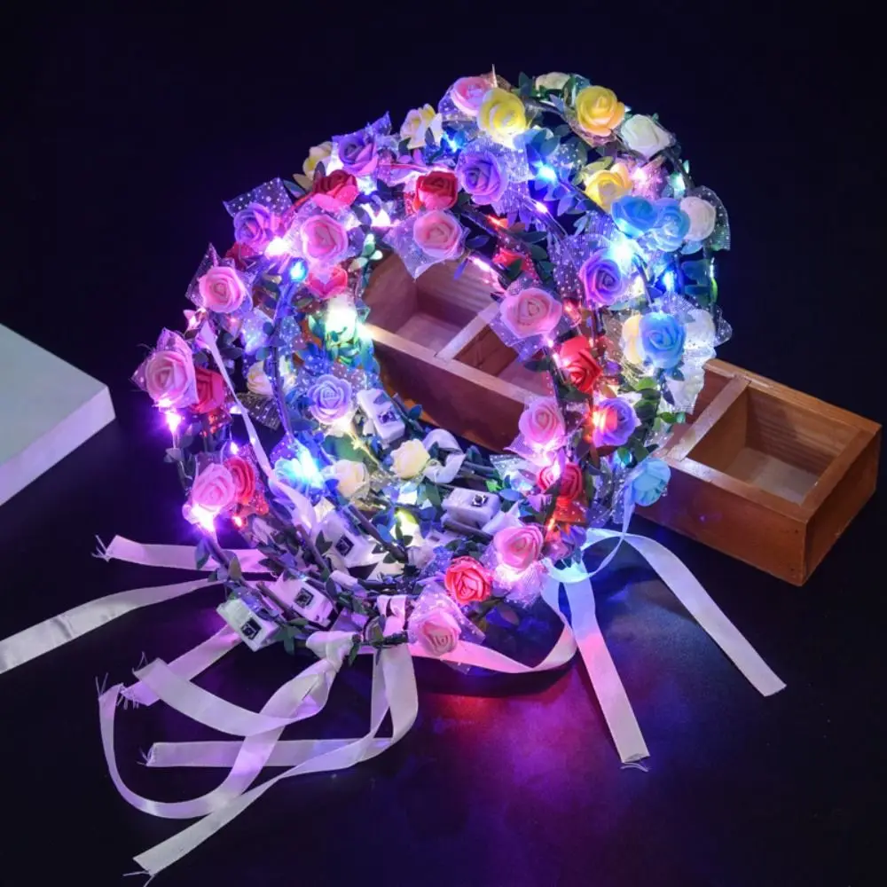 Floral Headpiece Light Flower Headband Garland Headwear Luminous Flower Wreath Hairband Light Up Flower Crown Birthday Party