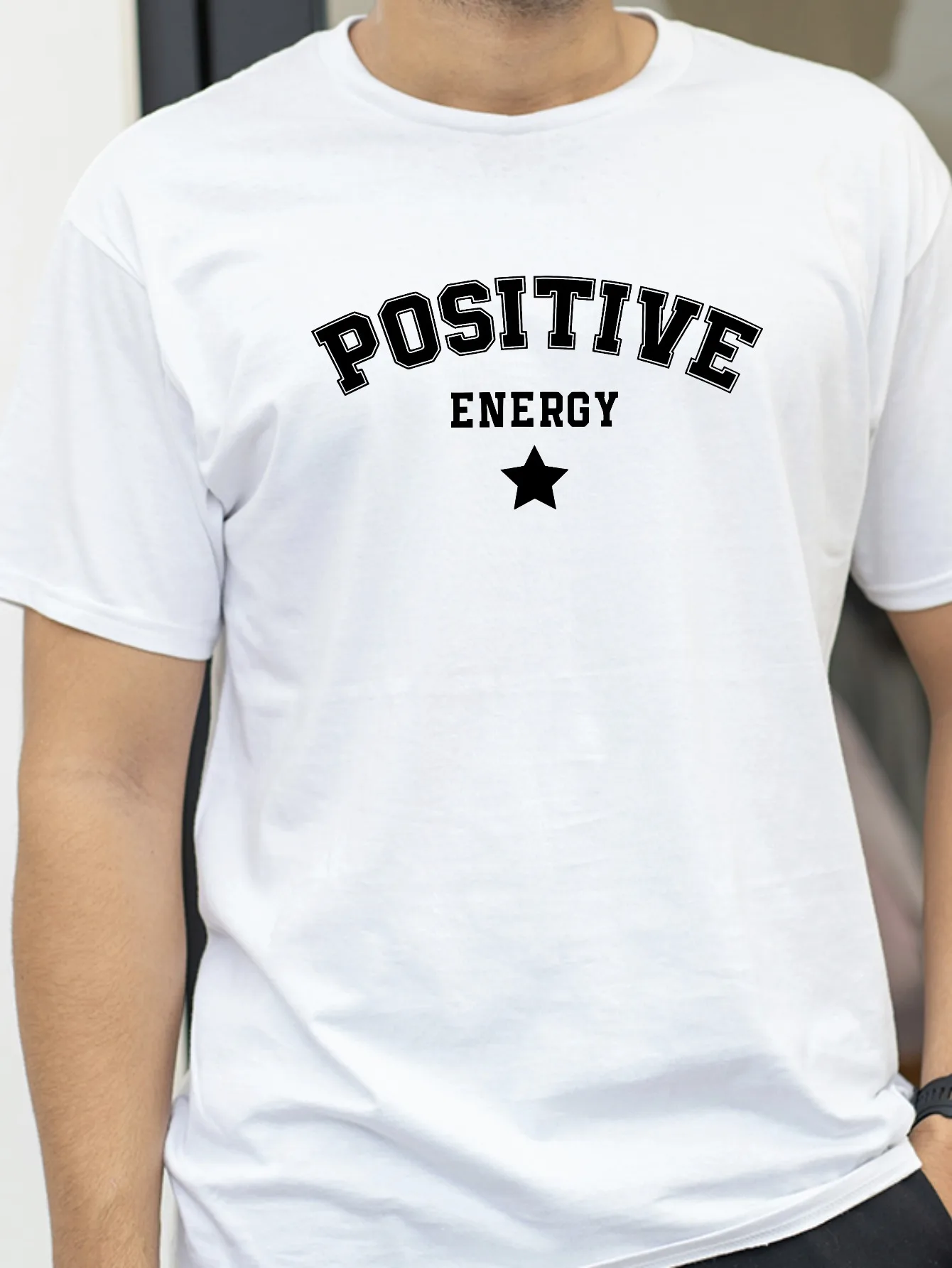 

Positive Energy Men Women T-shirts Trendy Urban Streetwear Summer Elegant Star Letter Printed T-shirt Casual Loose Couple's Tops