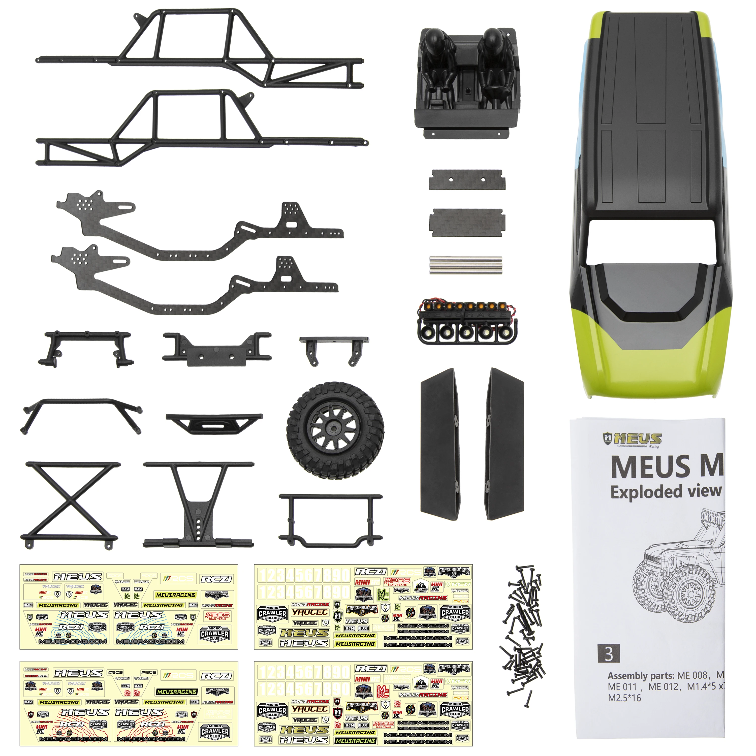 Meusレーシング-軸ボディ、ボディ5.2in、132mm、absおよびナイロン、カーボンファイバーフレーム、scx24、ブロンコデッドボルト、jlu B-17 c10