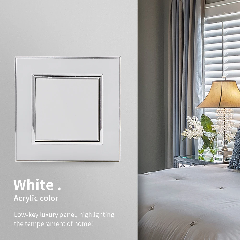 WESA White Mirror Acrylic Wall Switch Flame retardant Panel 1 Gang 1 Way Wall Rocker Switch On / Off 16A AC 250V 86mm*86mm News