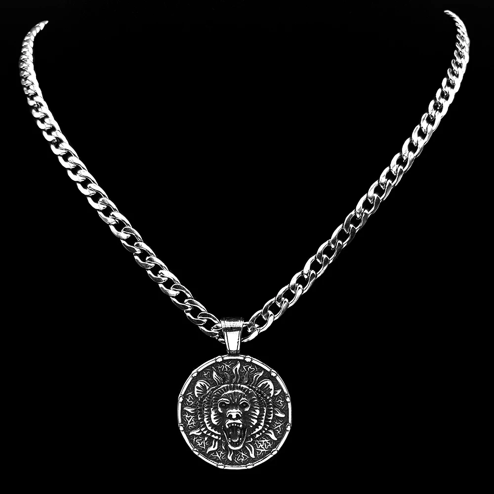 Vintage 316L Stainless Steel Nordic Viking Bear Head Pendant Necklace For Women Men Animal SiLver Color Punk Chain Jewelry Gift