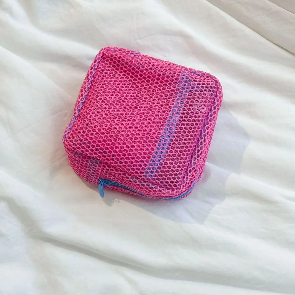 Durable Handle Mesh Zipper Bags Lightweight Washable Square Toiletry Bag Wear-proof Space Saving Coin Purse Lipstick