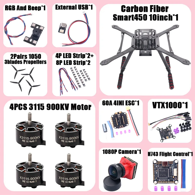 

B-CUBE Smart380 450 9/10inch FPV Drone Frame Kit Carbon Fiber Racing Quadcopter Freestyle INAV Beatflight F722 Flight Control