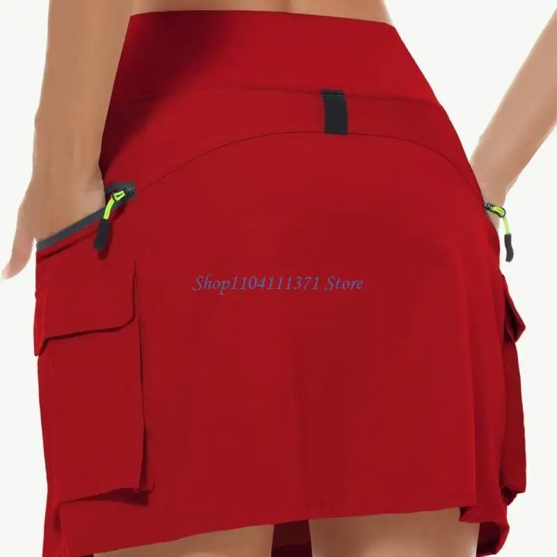 تنورة تنس من البوليستر سريعة الجفاف بخصر مطاطي وجيب بسحاب متوسط الطول لتشغيل ملابس رياضية