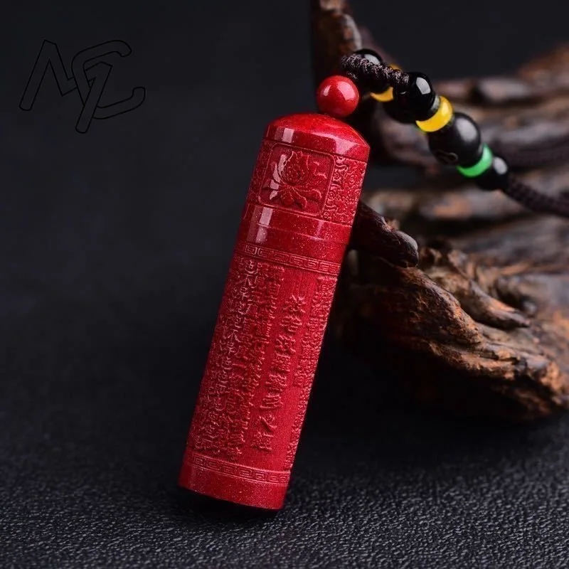 

Red Cinnabar Chinese Heart Sutra Pendant Energy Carved Fashion Gemstone Natural Jewelry Designer Charm Stone Real Gift Luxury