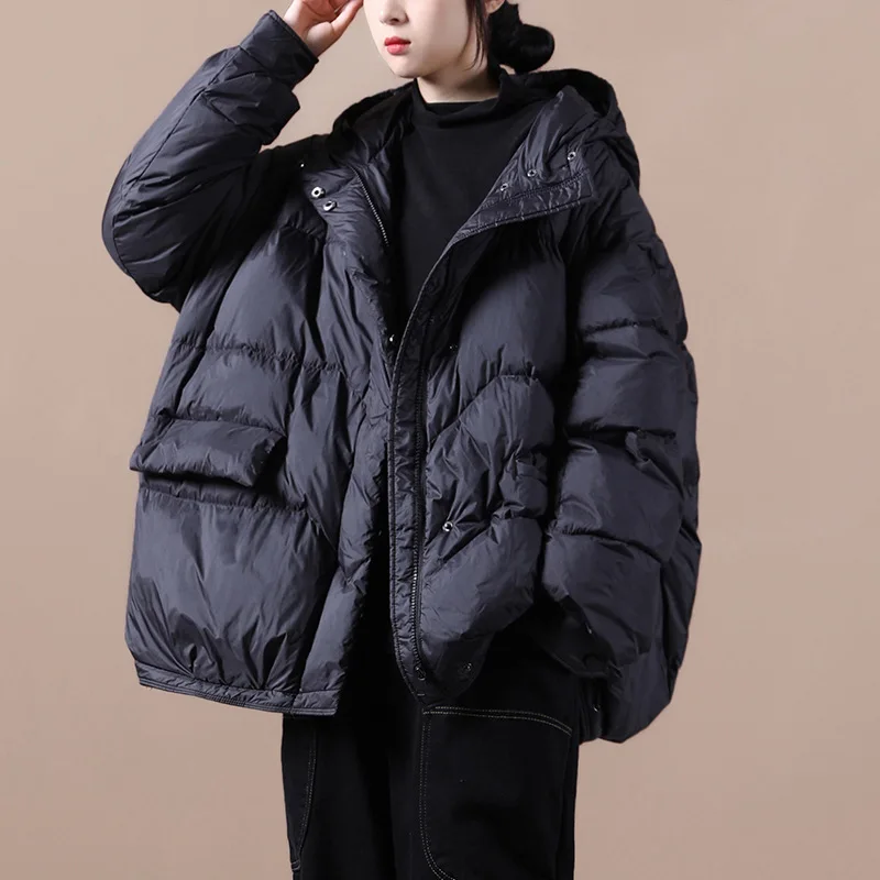 Ultralight White Duck Down Jacket for Women, Casual Hooded Jacket, Short Loose Outerwear, Warm Fashion