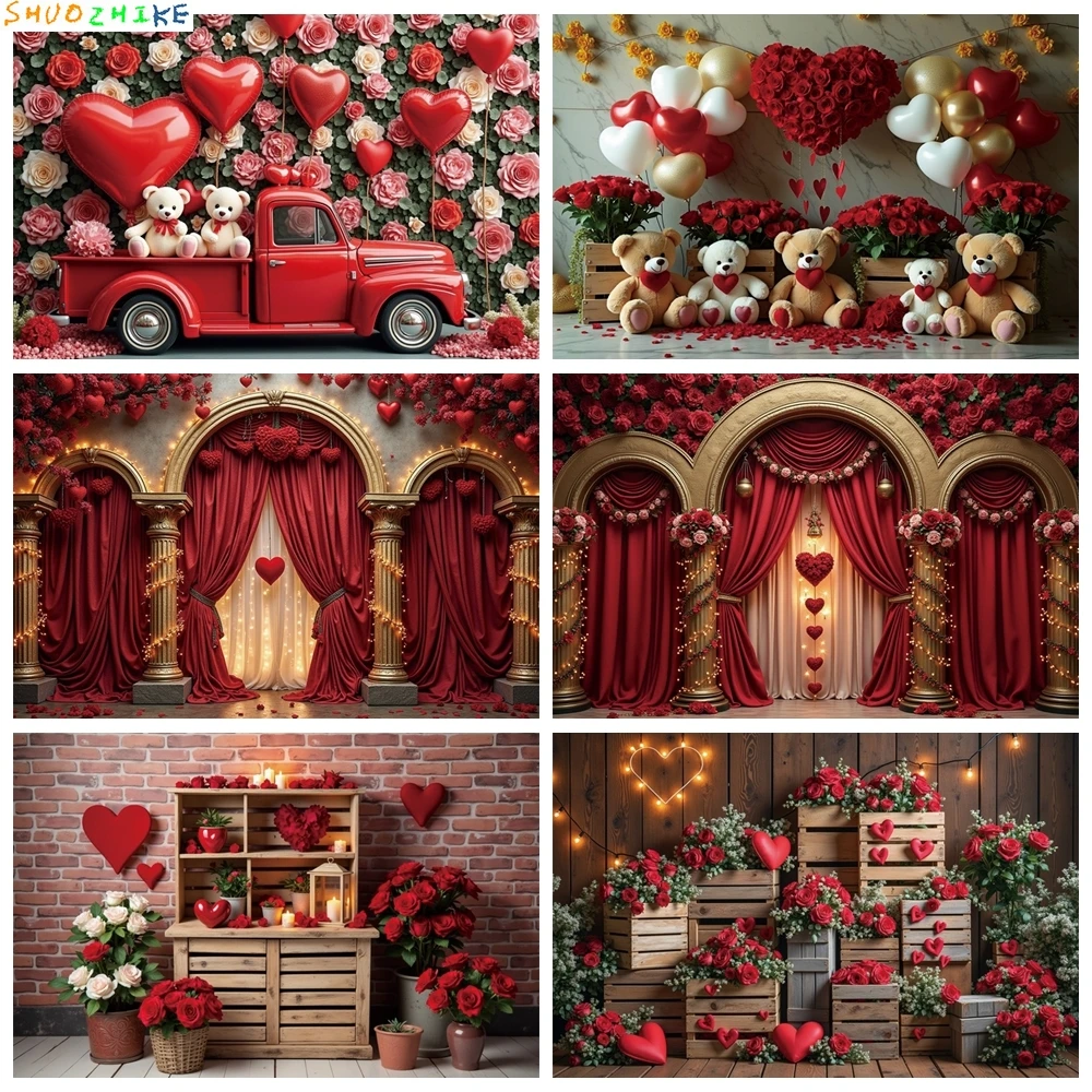 

February 14 Valentine's Day Photography Backdrop Red Rose Teddy Bear Photozone Background Photo Studio Photobooth Props