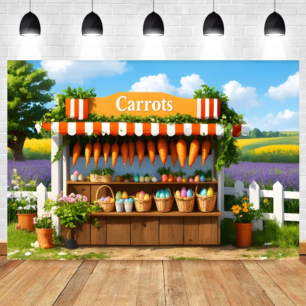 Frühling Ostern Karotte Stall Hintergrund Karotten bunte Eier Gras Feld Zaun blauer Himmel Baby Kinder Portrait Fotografie Hintergrund
