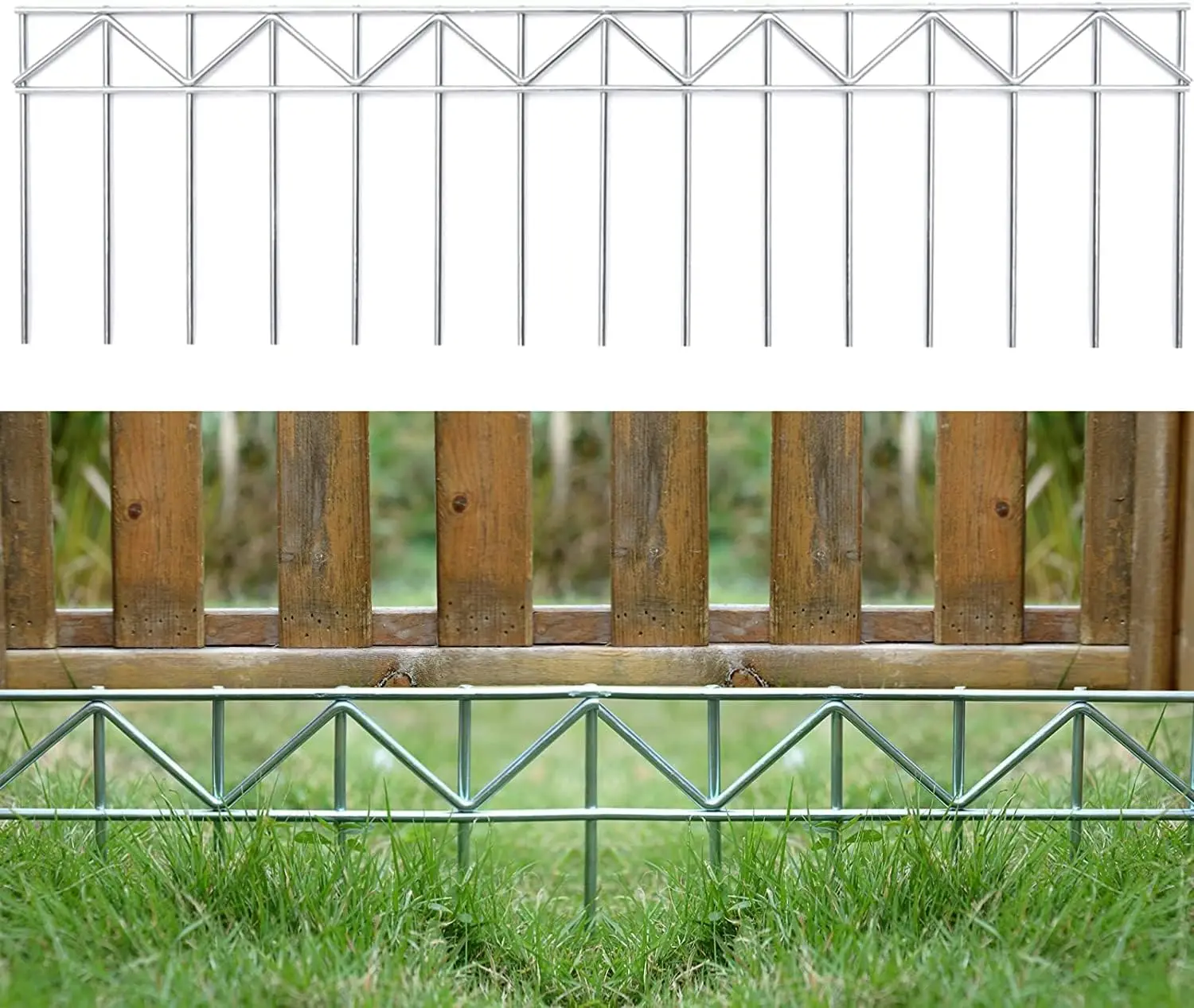 Outdoor Yard Patio Anti - Digging for Dogs, Galvanized Stakes, Silver, Patented No - Dig Fence