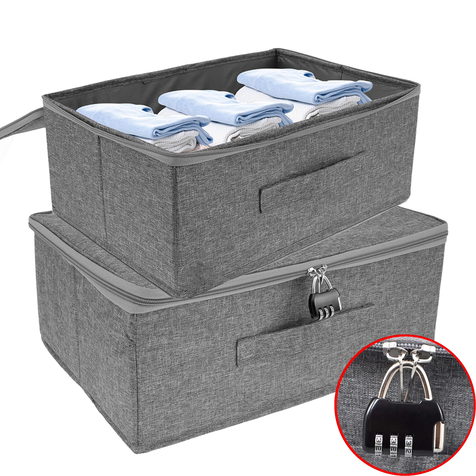 Aufbewahrungsbox für Kleidung mit Chiffre-Schloss, Reisekoffer, faltbar, tragbar, staubdicht, großes Fassungsvermögen, für Steppdecken, Kleidung, Organizer