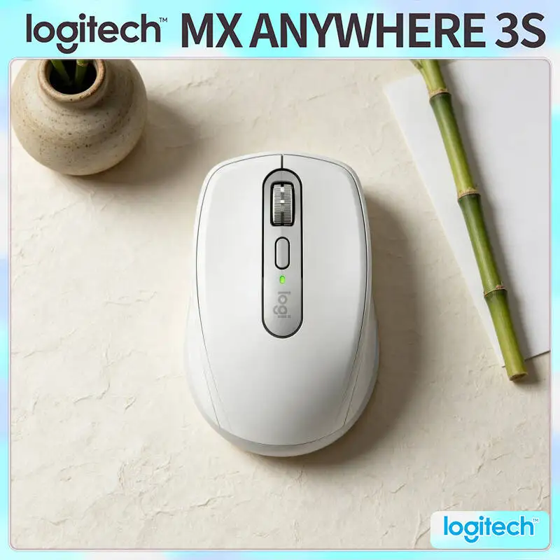 Ergonomic MX Anywhere 3S Mouse - 8K DPI Hyper-Scroll Wheel Anti-Slip Grip Ideal for Book Retail Online Course E-learning Desk