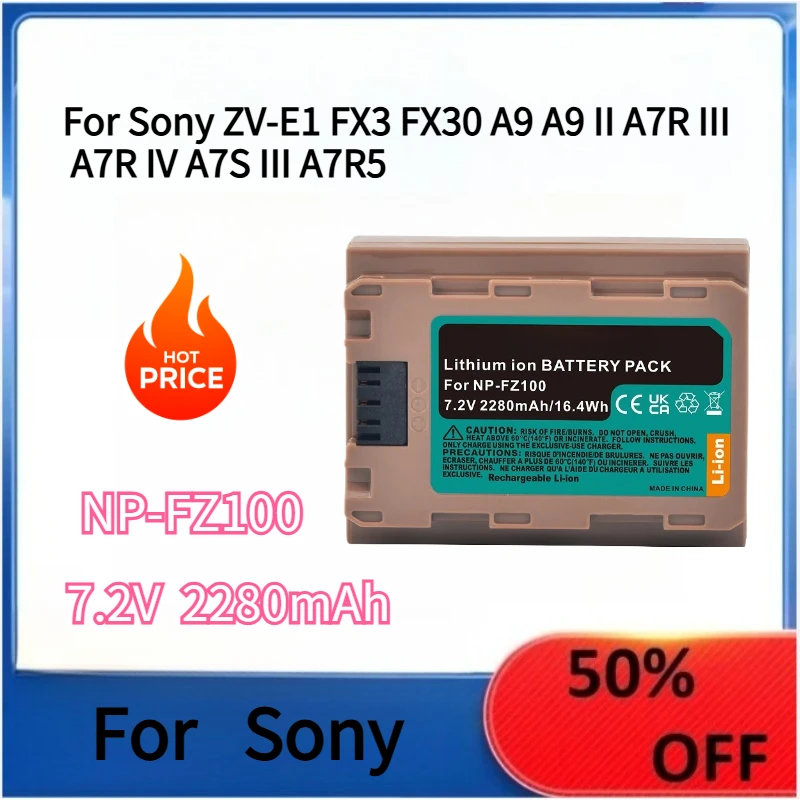 

NP-FZ100 Battery 2280mAh with Type-C input For Sony ZV-E1 FX3 FX30 A9 A9 II A7R III A7R IV A7S III A7R5