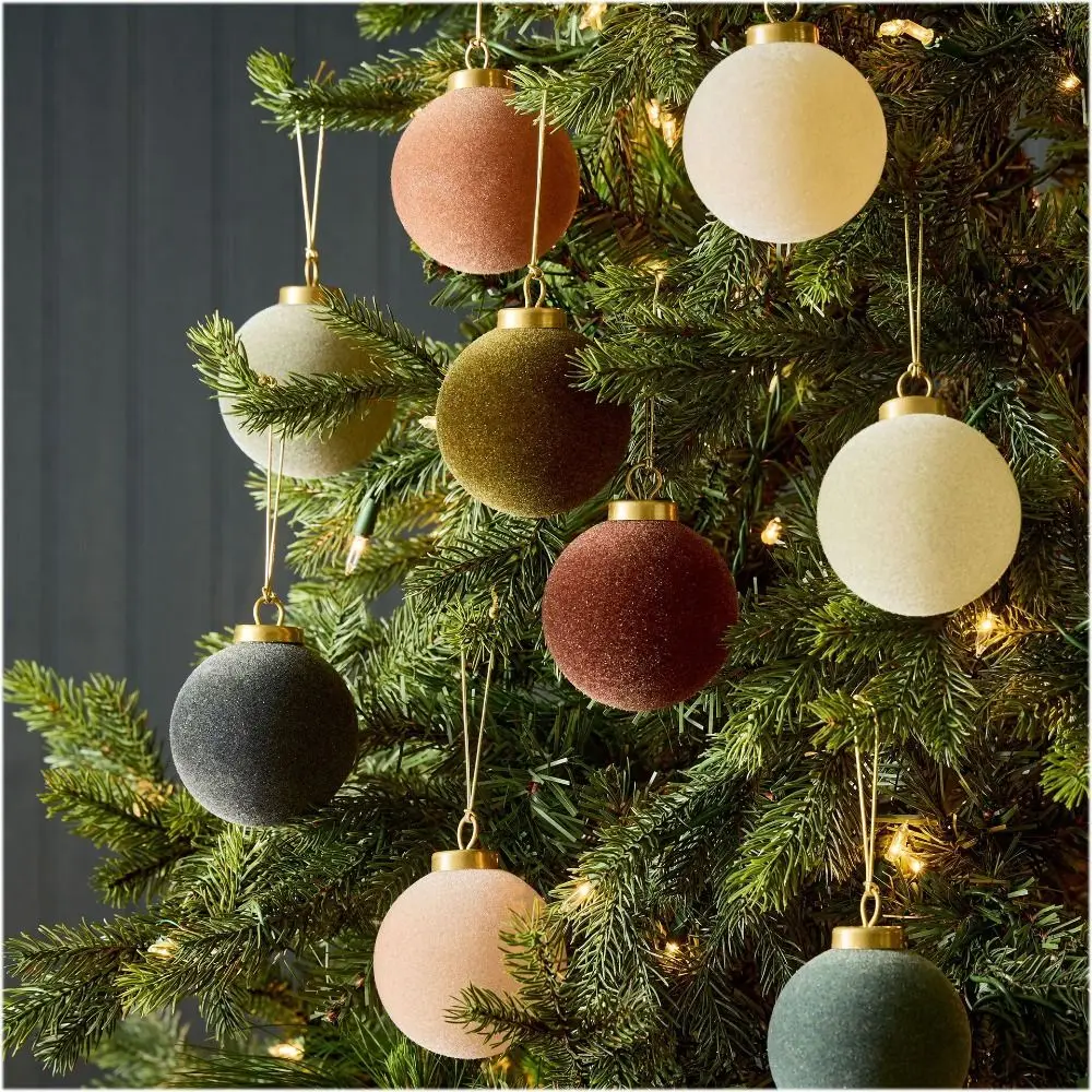 

9pcs 8cm Velvet Christmas Ball Pendant Flocking Reusable Christmas Hanging Balls Shatterproof Xmas Tree Ornaments