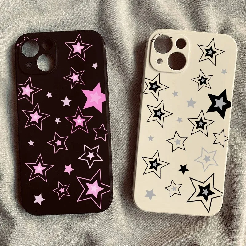

Ins Korean Cute Stars Phone Case For iPhone 16 15 14 13 12 11 Pro Max Mini X XS SE4 7 8 Plus 16E Shockproof Non-Slip Soft Cover