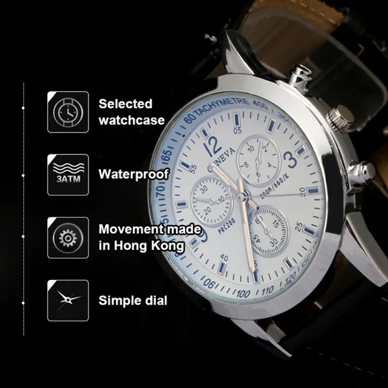 Relógio Quartz de Três Olhos Masculino, Impermeável, Multi Funcional, Moda