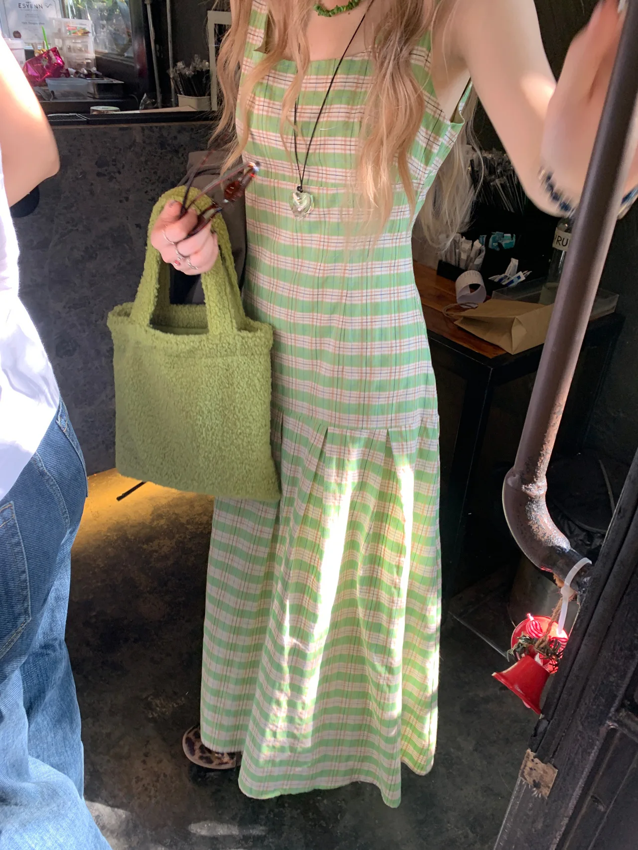 

Dress 2025 Women's Summer Fruit Green Western Style Long Dress Small Clear Square Neck Tank Top Hundred Fold Sleeveless Dress
