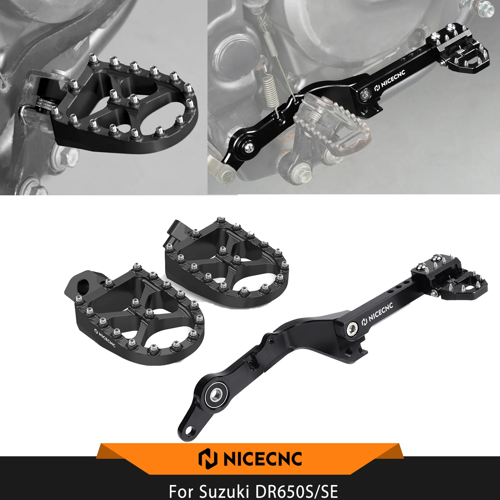 NICECNC For Suzuki DR650 DR650S DR650SE 1996-2025 2024 2023 Adjustable Rear Brake Pedal Enlarged Wide Foot Pegs Footrests Pedal